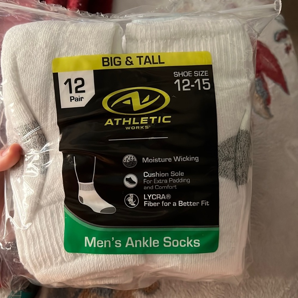 Men's White Ankle Socks; 12 Pair